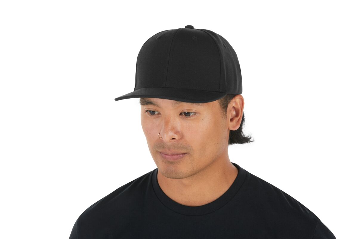 recycled-poly-classic-6-panel-hat-v8 WebPDP-HAT001002_Recycled_Poly_Classic_6Panel_Hat_Black_Studio_Harper_Studios_0723_Side_2__HAT001002OS.jpg